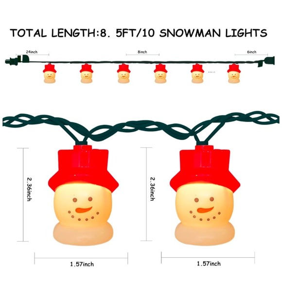 Christmas Snowman String 10 Lights  Indoor‎ Outdoor Holiday Decor - Picture 5 of 6